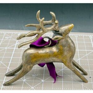 Vintage Brass Reindeer Figure  Ornament Silver Plated 4"